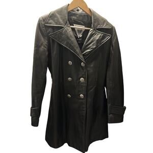 J. Percy For MARVIN RICHARDS Genuine Black Leather Coat Double Breasted Small